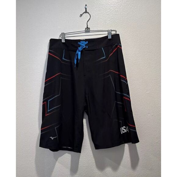 MIZUNO Men’s Size Small Black USA Volleyball Board Shorts Lace Up Swim - Picture 1 of 5